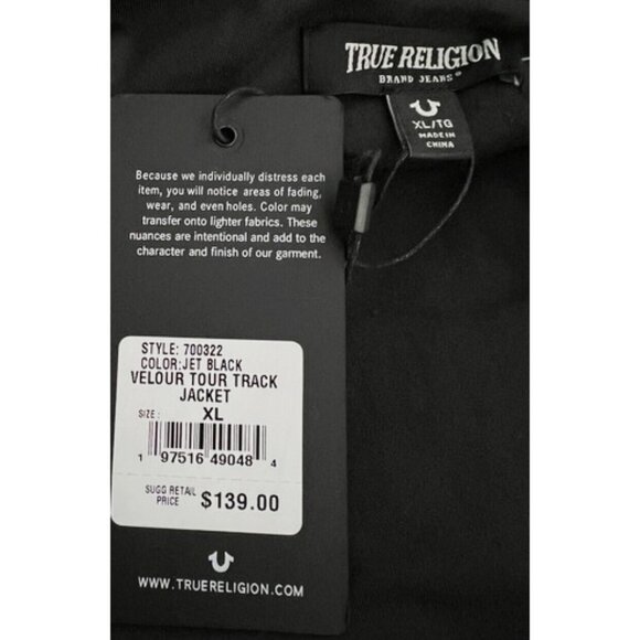 NEW $139 True Religion Velour World Tour Logo Track Jacket! L  Black  Big Buddha - Picture 5 of 5